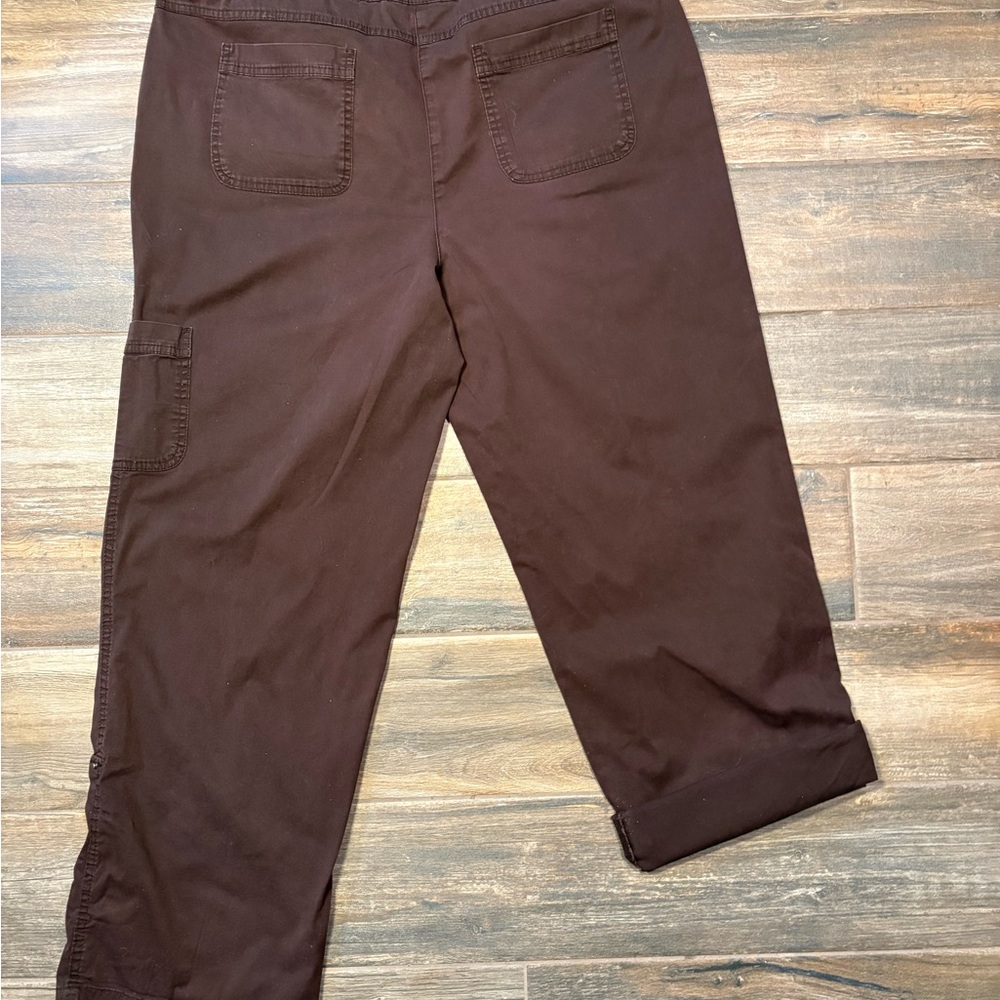 Karen Scott Roll Tab Cargo Pants Size 16 Elastic and Button Waist Flat Front